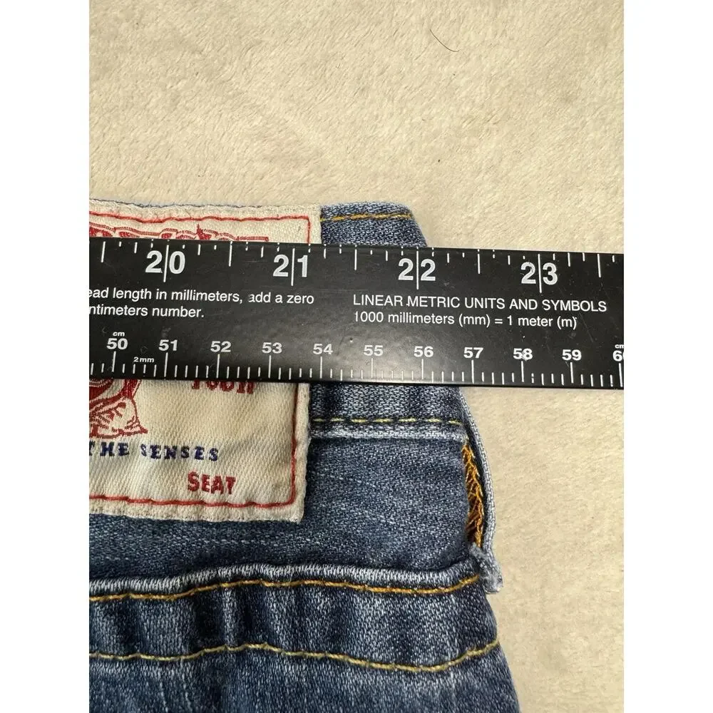 True Religion Mens Jeans Size 44 Blue Denim Straight Leg Distressed Y2K